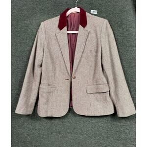 Collectables Blazer Womens 12 Gray Tweed Wool Blend Velvet Collar Made Japan